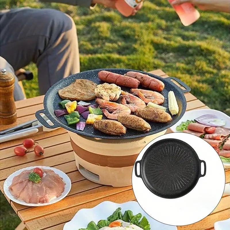34cm Rice Stone Grill Plate, Sun Plate, Korean BBQ Plate, Suitable for Gas Stoves & Induction Cookers, Non-Stick, Outdoor Barbecue Essential Tool