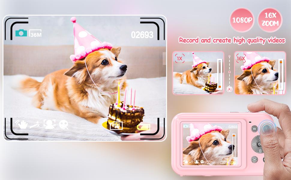 2026 New Arrival | Compact Digital Camera - Vintage & Retro Pocket Sized Portable  Point & Shoot Camera with Neck Lanyard | 32GB SD Card | Anti-Shake | 16X Digital Zoom | Perfect Christmas Birthday Gift【Sakura Pink】