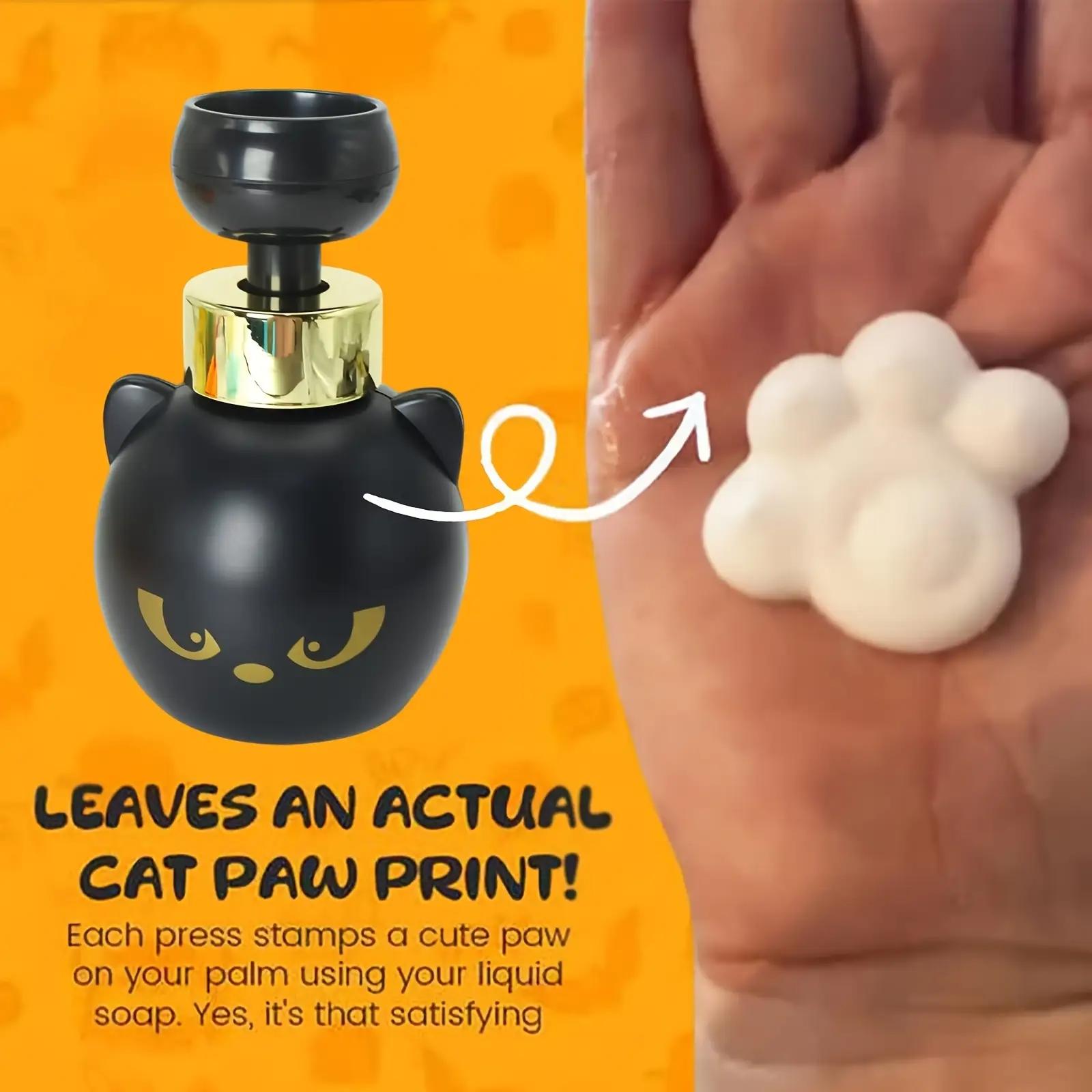 Cute Cat Paw Foam Soap Dispenser - Touch-Activated, No Buttons Needed, Cat Claw-Shaped Foam & Cute Black Cat Design, Bathroom Accessory, Soap Container