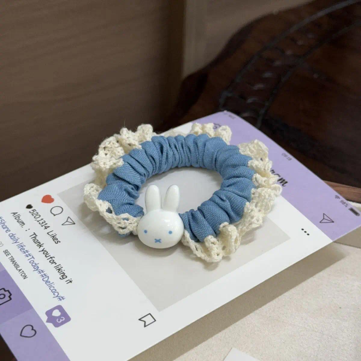 Kawaii Miffy Rabbit Hair Tie Sweet Lace Trim Simple Girl's Ponytail Small Intestine Circle Ins Style Cute Hair Tie