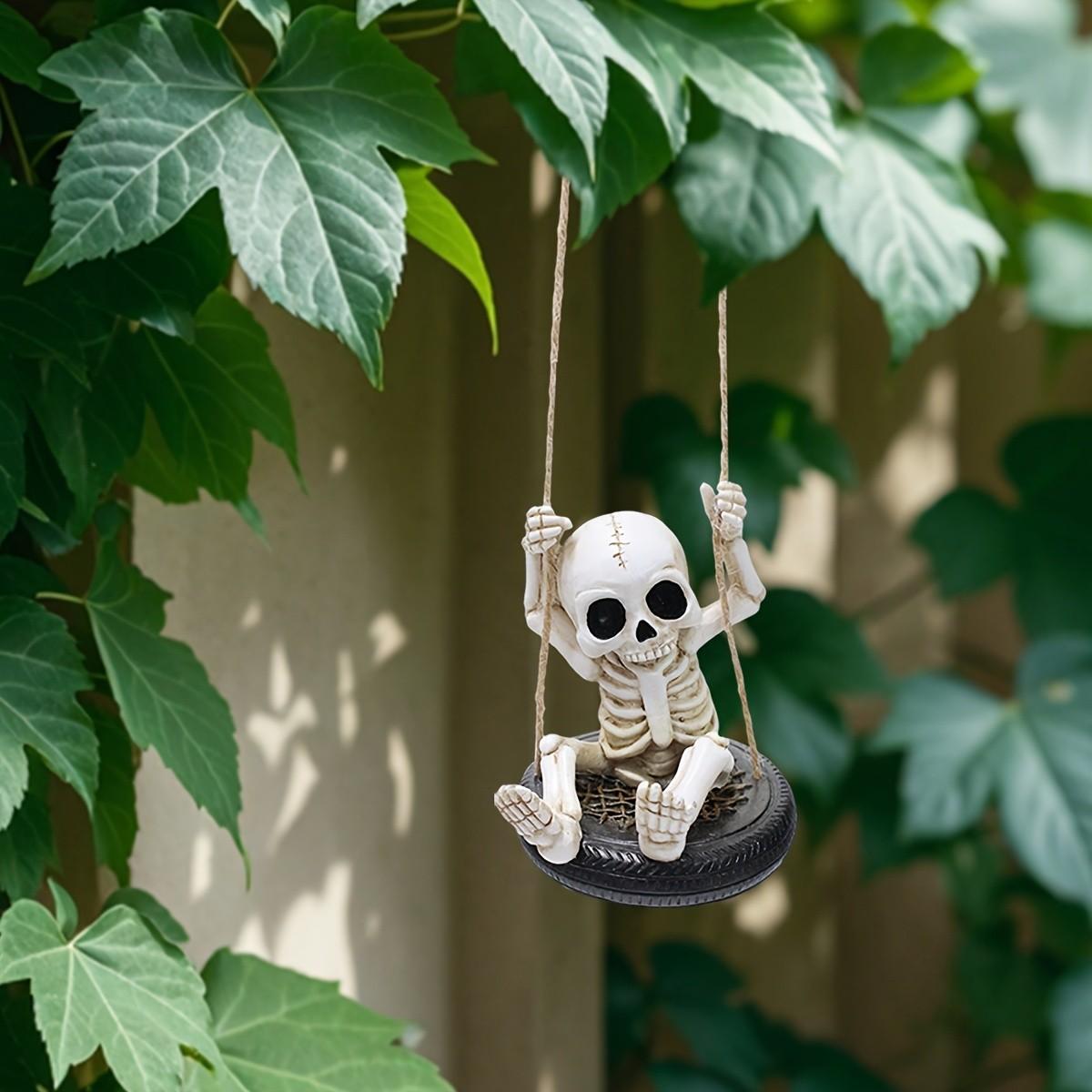 Unique Tire Swing Skull Pendant, Hanging Garden Statue, Halloween Gift, Outdoor Fall Decoration, Tree Hang Decor, Patio Lawn Accent