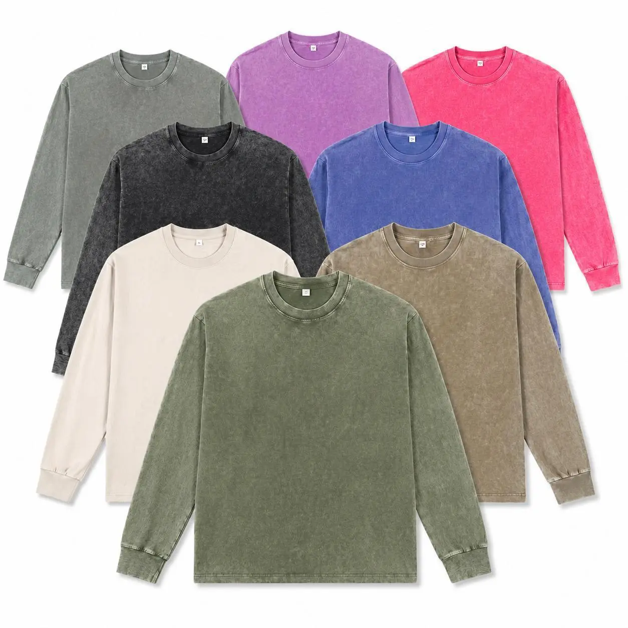 Men's Long Sleeve Crew Neck T Shirts 1/4 Pack, Vintage Washed Casual Tops, Pure Cotton Basic Shirts, Distressed Retro Style Tees, Loose Fit Pullover Clothing, Daily Wear Essential, Streetwear Inspired Fashion Outfit