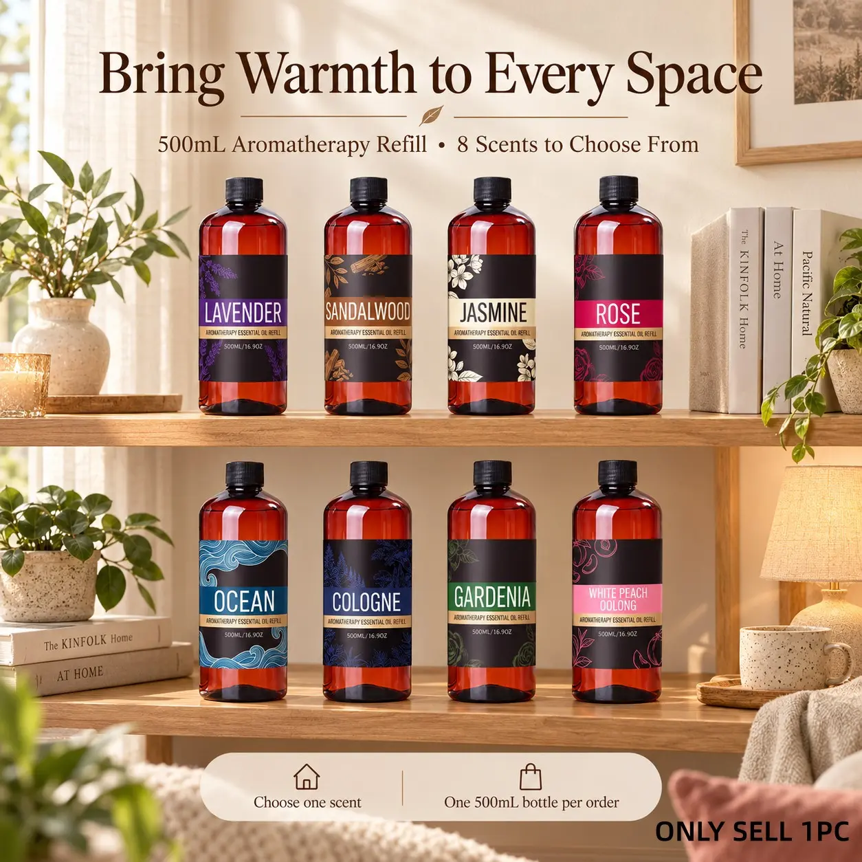 500ML Large Capacity Fragrance Essential Oil Refill, Fruit, Floral, Woody Scent, Long-Lasting, Ideal for Diffusers, Humidifiers, Cars, Hotels, Offices