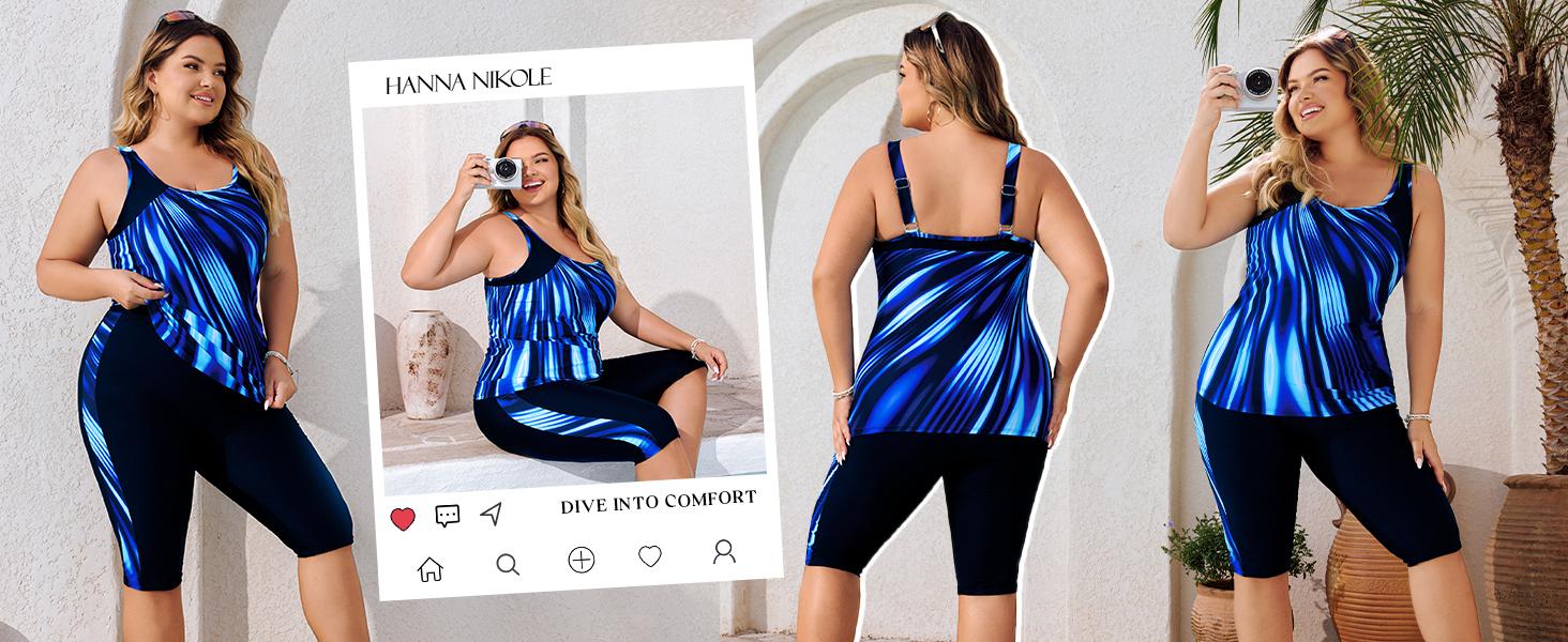 【12-28W】Hanna Nikole Plus Size Two-Piece Swimsuit Women's Sun Protection Knee-Length Swim Shorts Tummy Control Outdoor Swimsuit Tankinis Set #tiktok shop spring glow up #outdoor fun #SwimWeek 【12-28W】Hanna Nikole Plus Size Two-Piece Swimsuit Women's Sun Protection Knee-Length Swim Shorts Tummy Control Outdoor Swimsuit Tankinis Set #tiktok shop spring glow up #outdoor fun #SwimWeek