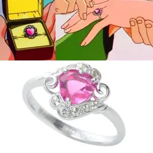 Anime Tsukino Usagi Princess Chiba Mamoru Tuxedo Mask Proposal Ring Pink Zircon Rings Adjustable Jewelry Accessories Prop