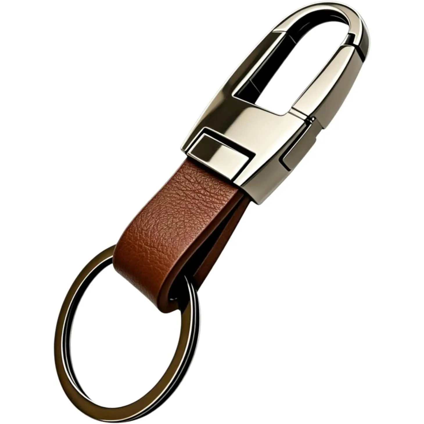 Men Leather Car Keychain Strap with Premium Sturdy Metal Key Ring | Robust metal ring paired with soft leather strap, keeps car keys tidy for commute, travel & outdoor use