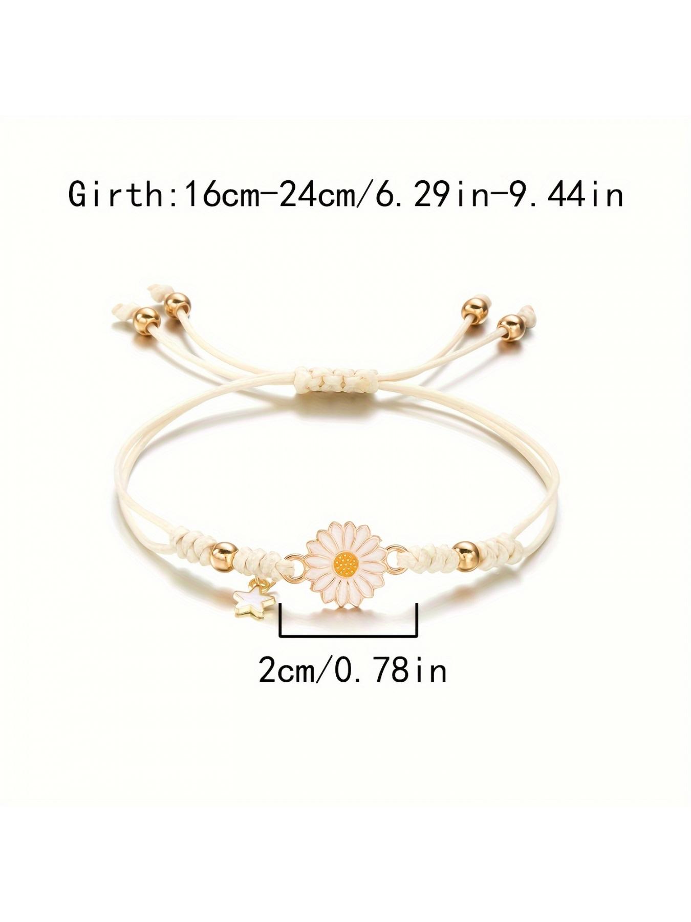 Sunflower & Star Wish Bracelet  Handwoven White Cord with Golden Sunflower Pendant, Meaningful Friendship Bracelet & Inspirational Gift for Best Friend, Sister or Girlfriend