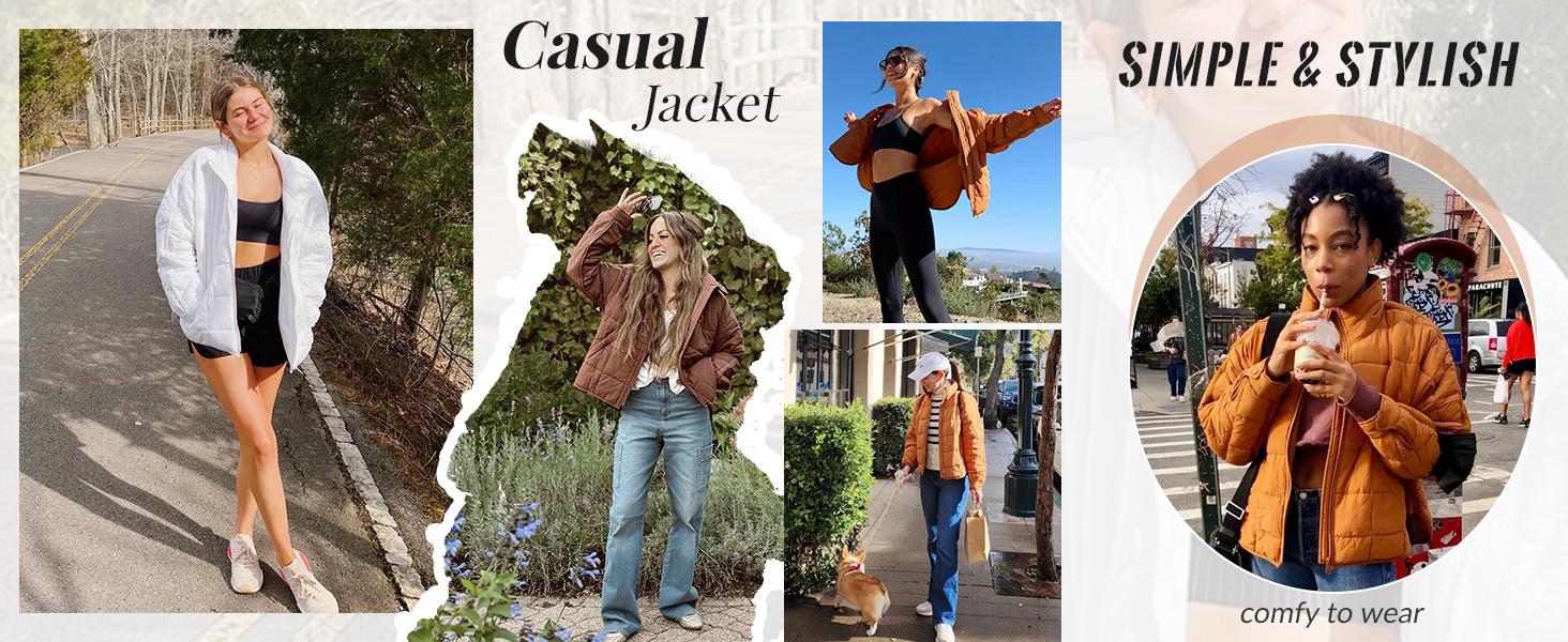 Tanming Women's Lightweight Quilted Puffer Jacket Long Sleeve Full Zip Casual Padded Coat  with Side Pockets Spring