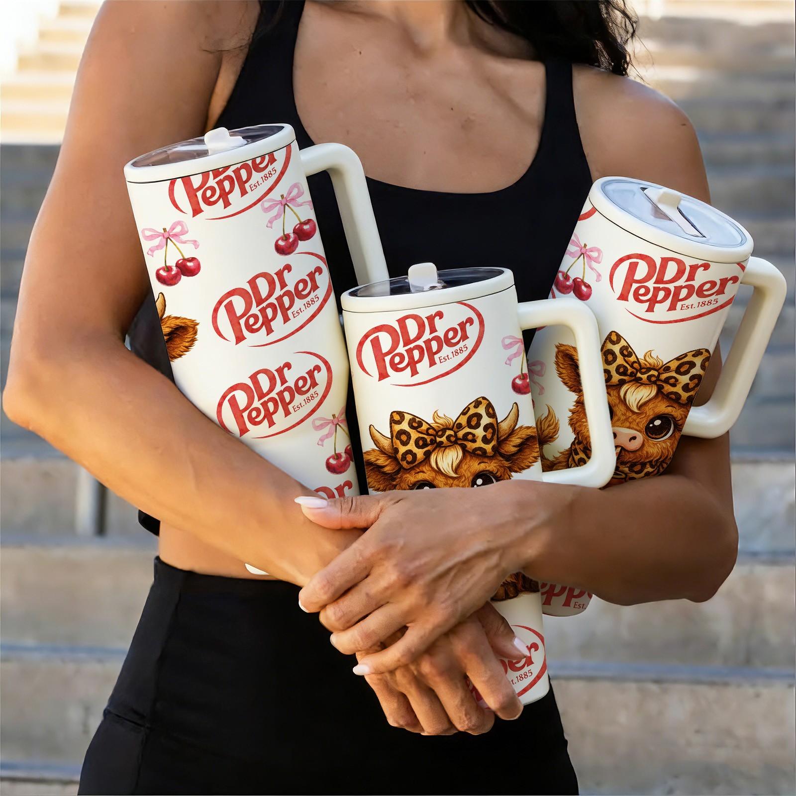 1 Pc 40oz Insulated Mug, Double Wall Vacuum Cup, Leak-Proof Skinny Thermal Mug for Hot Cold Drinks, Keeps Hot 12 Hours Cold 24 Hours, Cute Soda Highland Cattle Design Gift for Women Men, Holiday Birthday Daily Travel Office Use