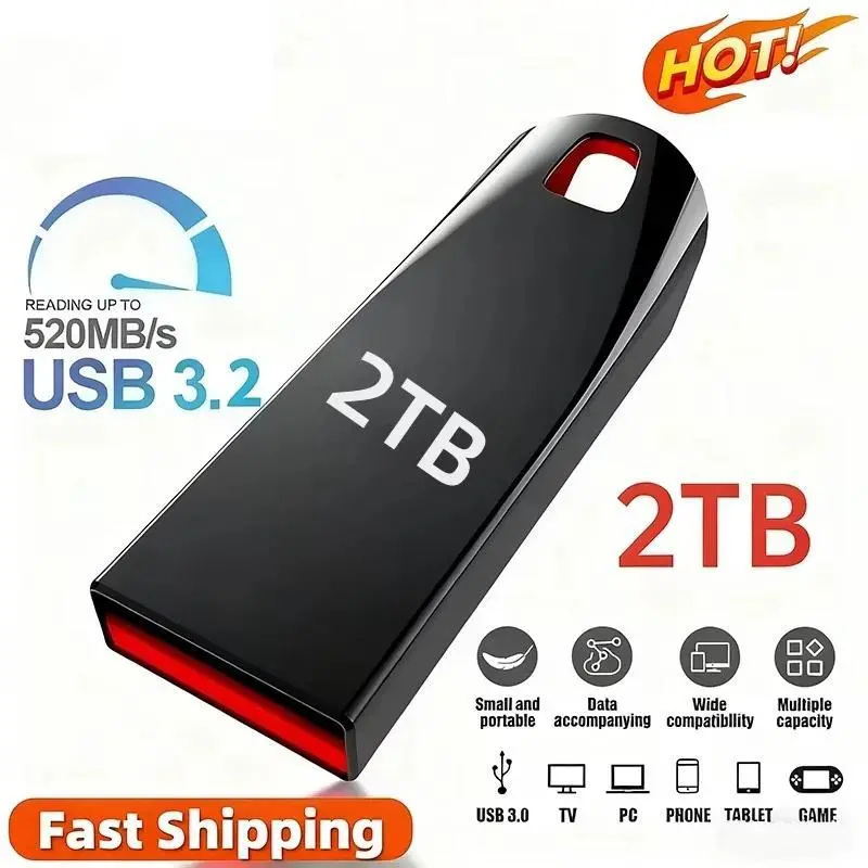 High Speed USB 3.0 Flash Drive 512GB 1TB 2TB Metal Pen Drive Portable Waterproof U Disk Pen Drive Fast Data Transfer for PC Car