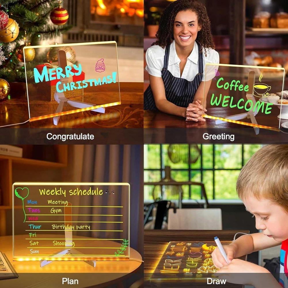 Multi-Function glowing Drawing Board desk lamp with erasable Whiteboard, Kids Creative Learning Night Light, Acrylic Memo Board, Colorful Pen Set, Fun Gift for Home Decor & Study Tools