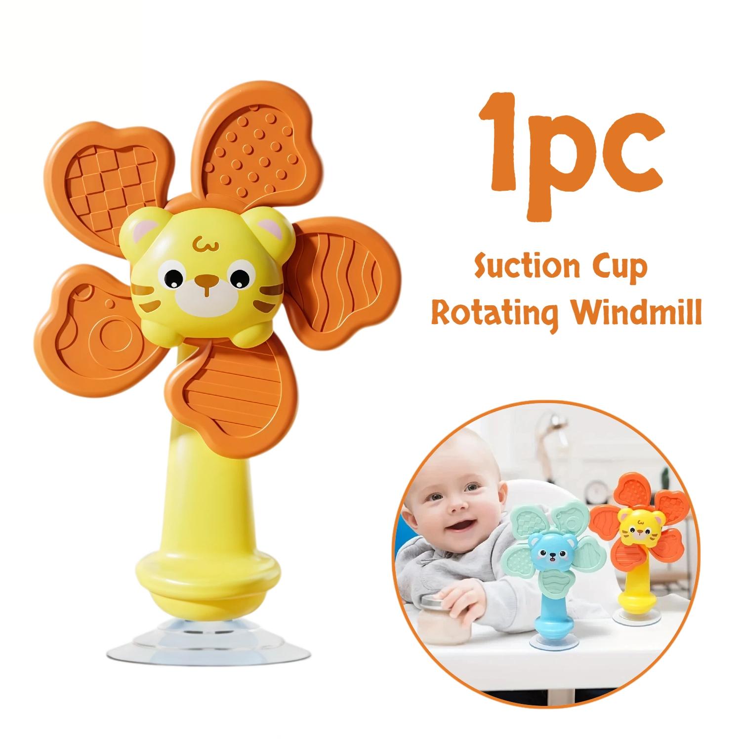 1pc suction cup rotating windmill, with teething ring, promotes motor skills, sensory development teaching aid