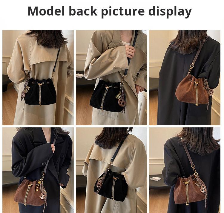 Women's Vintage Crossbody Bag - Bucket Purse with Adjustable Strap, Drawstring Closure, Coffee Brown/Black - Handheld Shoulder Bag for Everyday, Formal, Special Events - Durable Women's Purse, Crossbody Purse, Evening Event Accessory SpringStatements