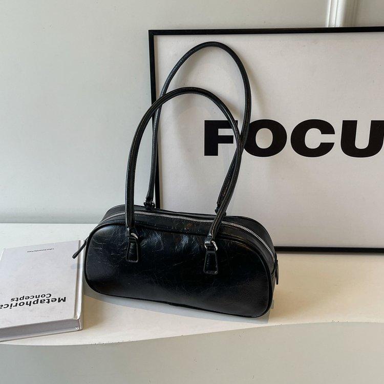 Vintage Waxed Leather Bowknot Baguette Bag, Luxury Commute Underarm Shoulder Bag, Versatile Texture Handbag, Korean Style Ins Fashion Bag for Women