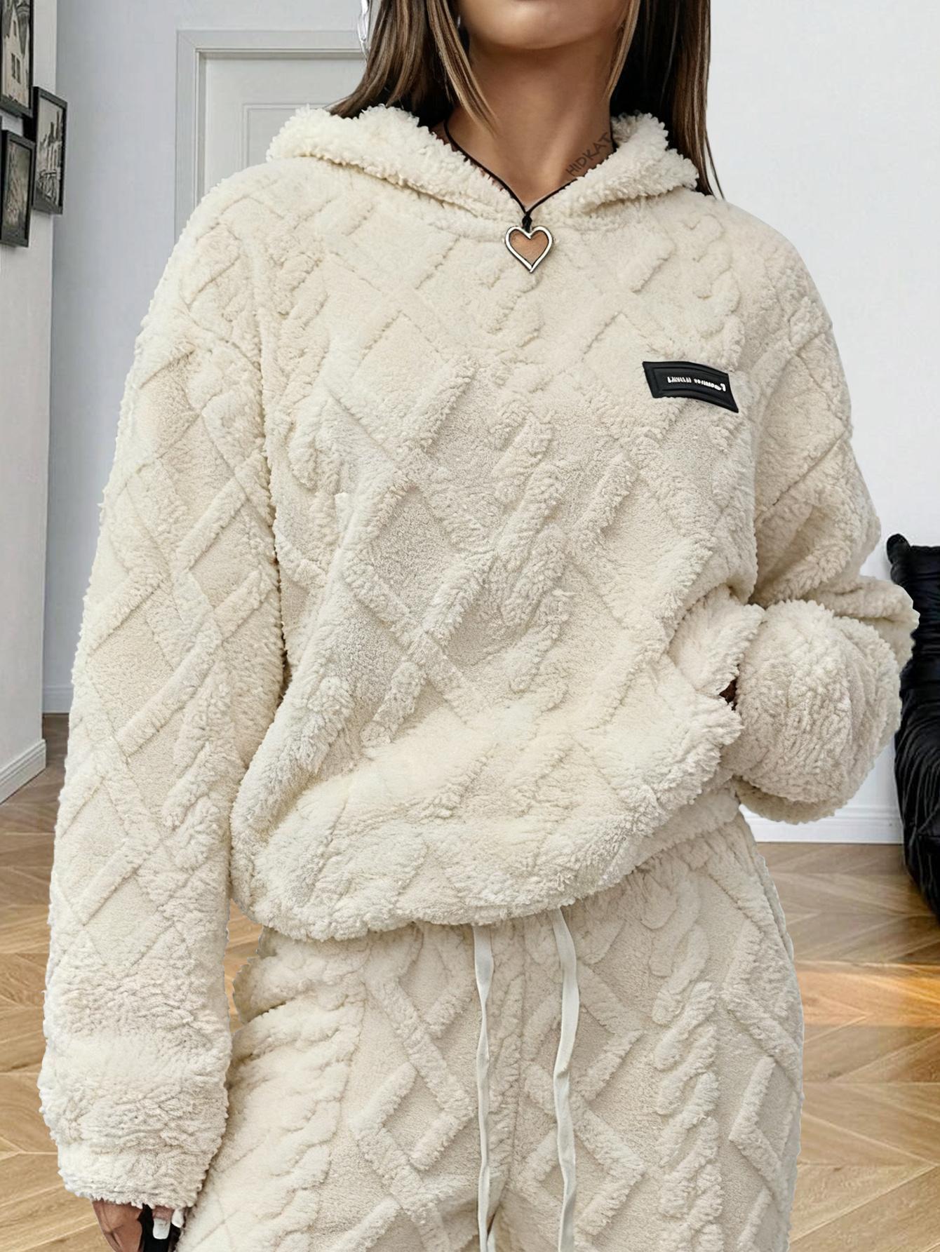 Women’s Minimalist Solid Long-Sleeve Nylon Hooded Sweatshirt - Drawstring Closure, Soft Plush Fleece Lining, Loose Fit Casual Tops & Clothes for Cool-Temperature Indoor Daily Use, Outdoor Activities