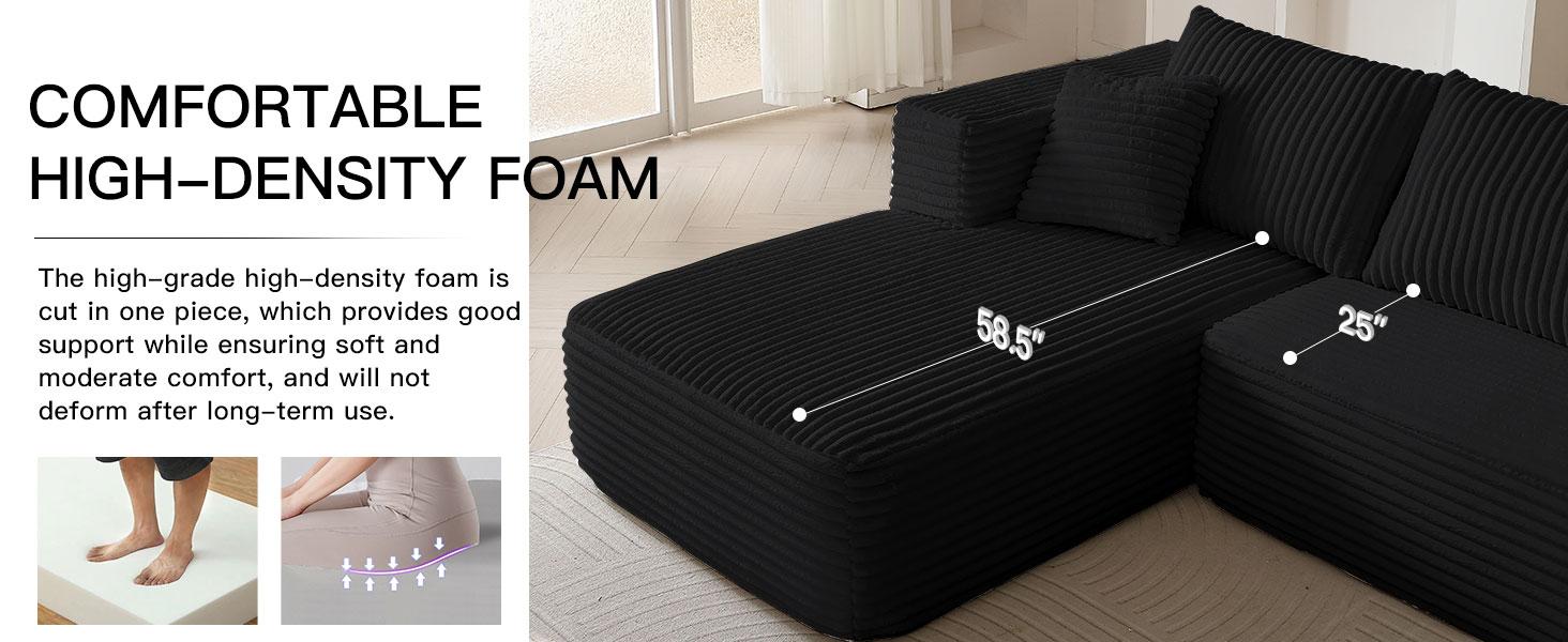 【2Package Delivery】 Avenix 106" Boneless Sectional Couch -Modular Sofa for Living Room ️, Soft Corduroy Fabric with Deep Seat Design, Cloud Sectional Couches for Living Room Bedroom, Living Room Furniture, Sofas Para Sala  - No Assembly Sofa Bed Couch