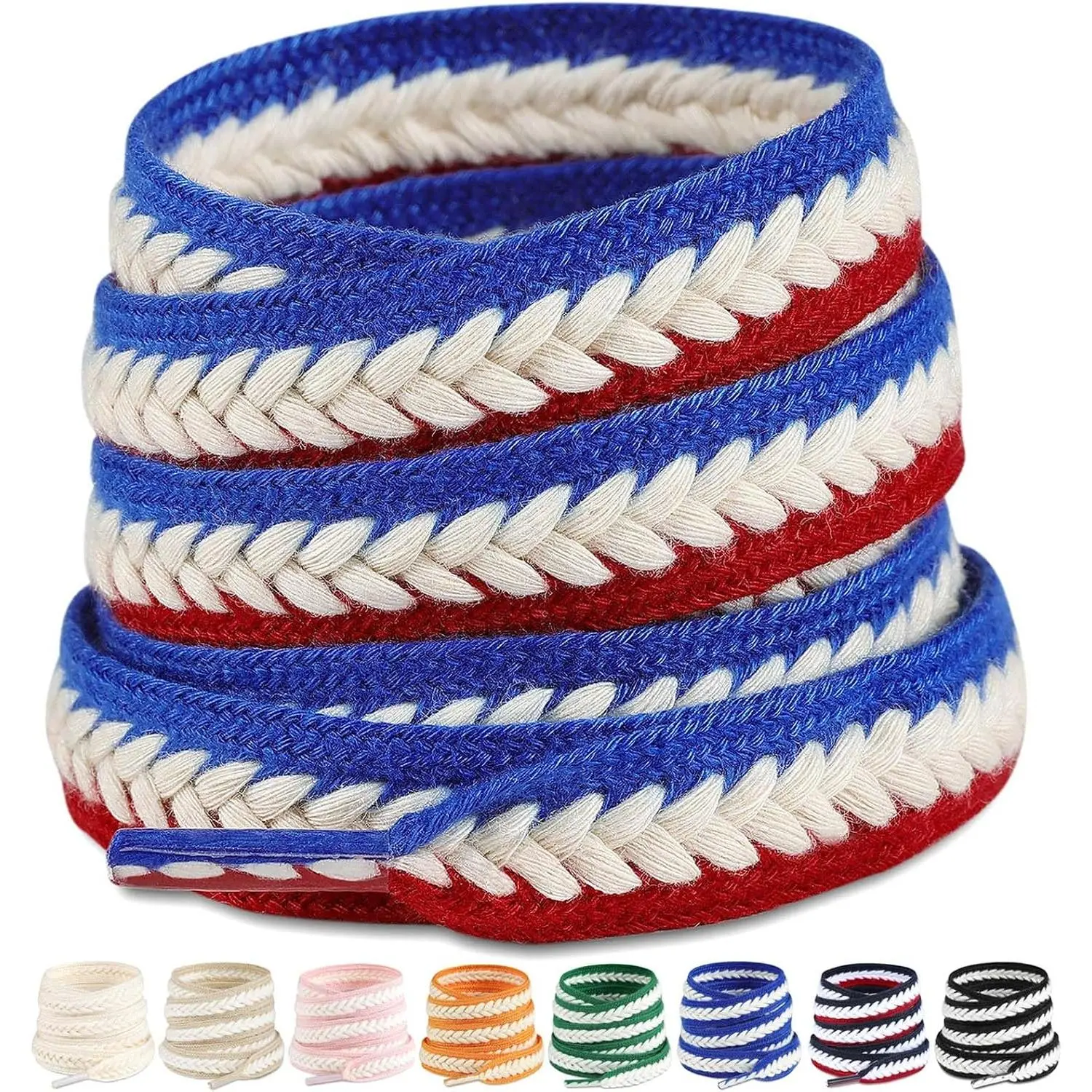 Unisex 2 Pairs 3/5" (15mm) Flat Wide Braided Look Thick Lace Shoe Laces, Cotton Replacement Shoestrings for Sneakers, Cute Decorative Sports Shoe Accessories