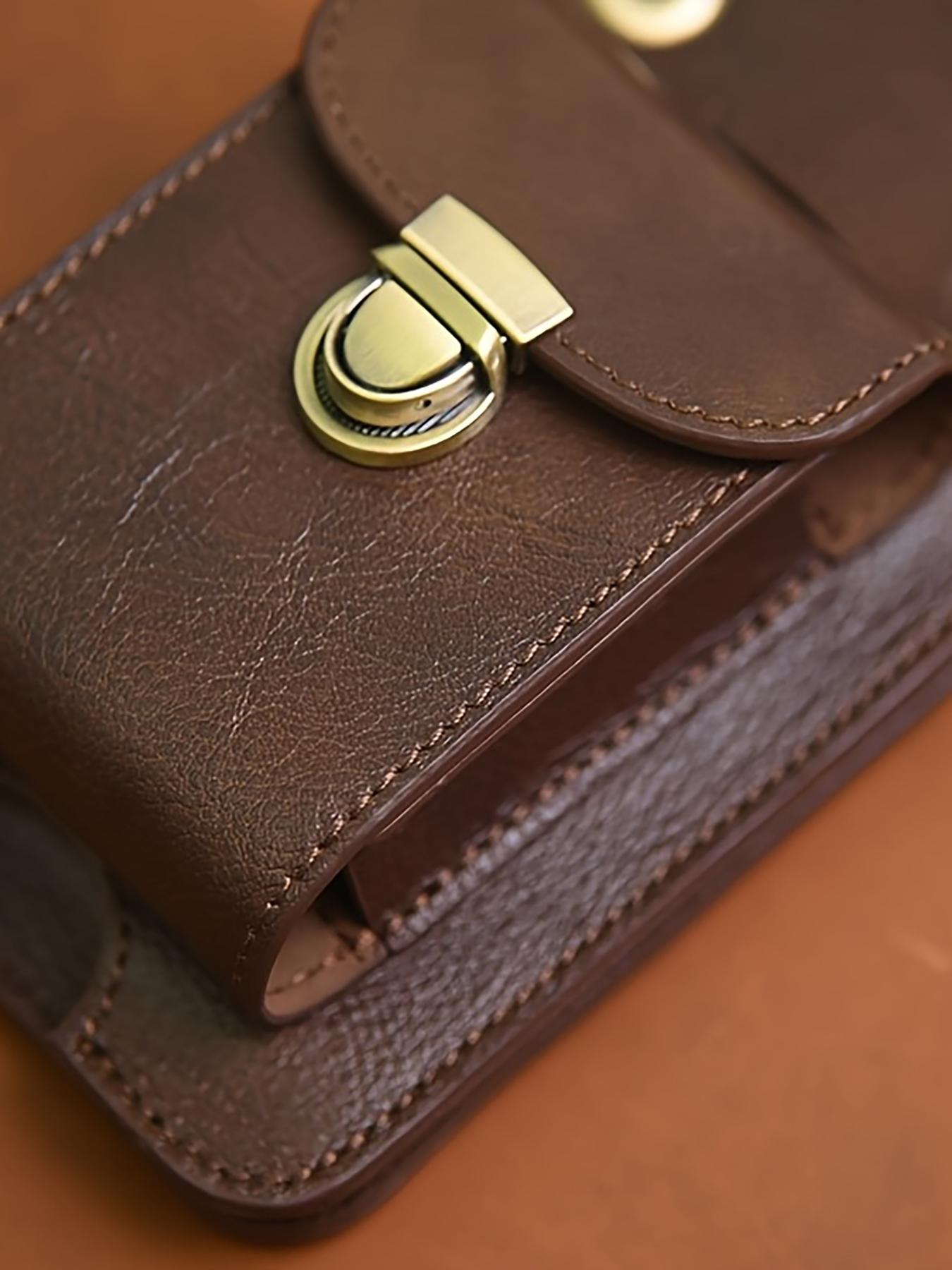 Top Layer Cowhide Vertical Mobile Phone Bag, Multi-Function Thickened Belt Key Bag, Multi-Layer Waist Bag Crossbody Bag