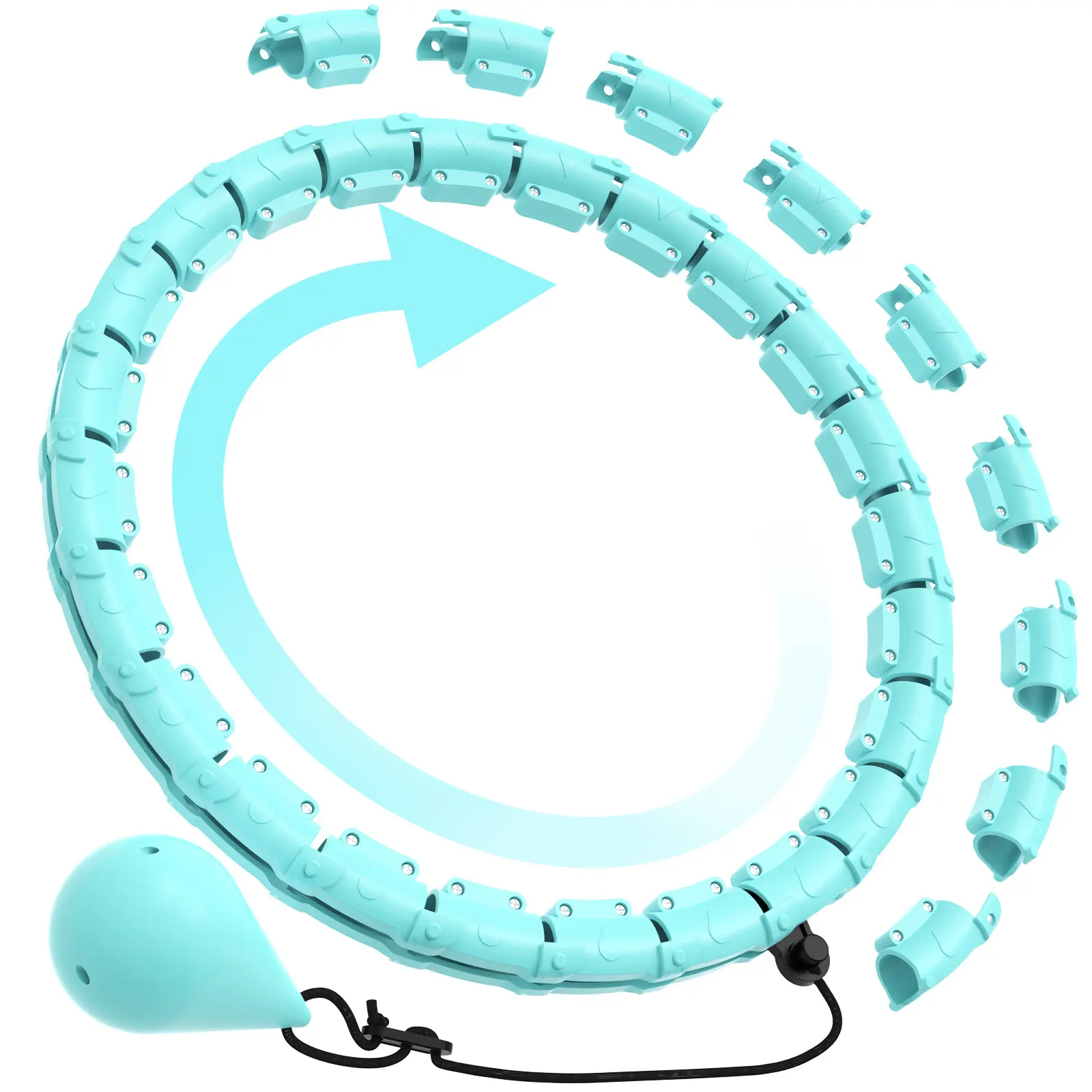 Detachable Smart Hula Hoop -Cyan, with 24 Solid Segments Weighted Hula Circle Hoops for Adults , Infinity Fitness Hoop Plus Size 47 Inch, 24 Detachable Links, Exercise Hoop Suitable for Women and Beginners thigh master