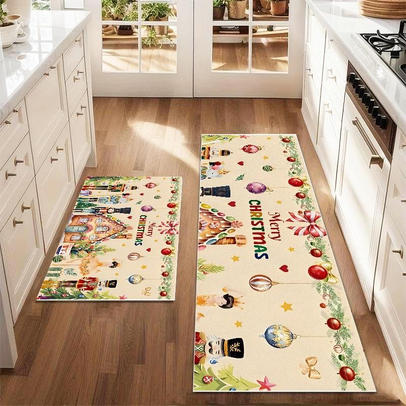 Christmas Kitchen Rug, Nutcracker Kitchen Mat, Farmhouse Kitchen Decor, Non-Slip Carpet, Holiday Gift, Farmhouse Kitchen Rugs, Suitable for Entryway Bathroom Bedroom Balcony Hallway Laundry Room