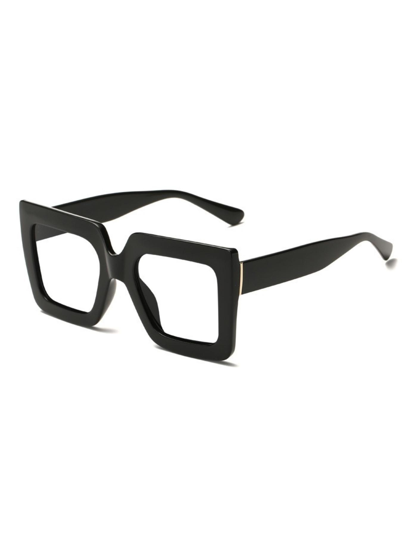 Women's Square Oversized Frame Glasses, Metal Hinges, Anti-Blue Light, Casual Style, Stylish Square Frames, Perfect for Office & Photography Use