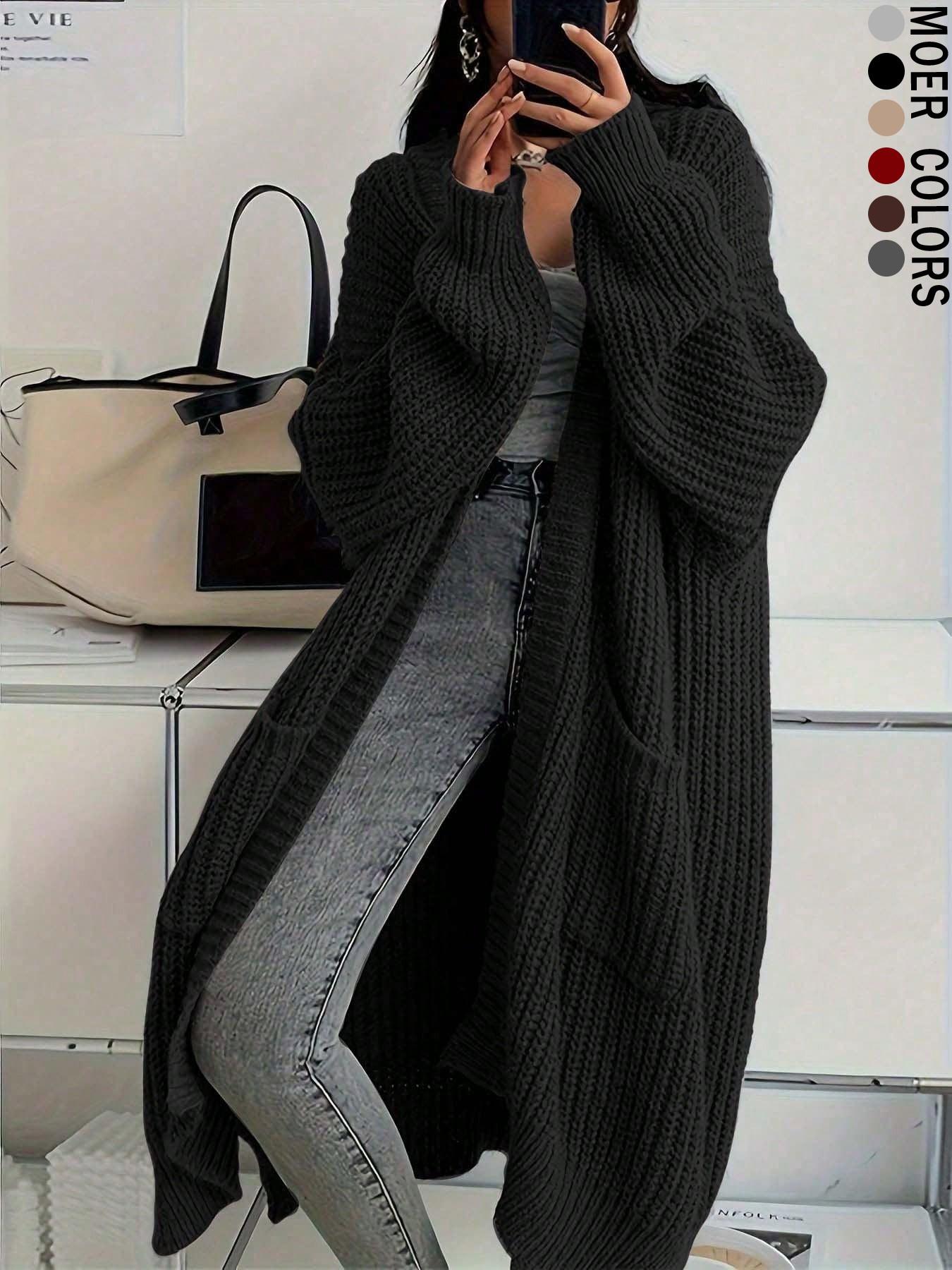 Women's Fashionable Elegant Casual Commuter Knit Long Cardigan, Long Sleeves, Stylish Versatile Outerwear for Fall and Winter, Comfortable and Warm Sweater Coat