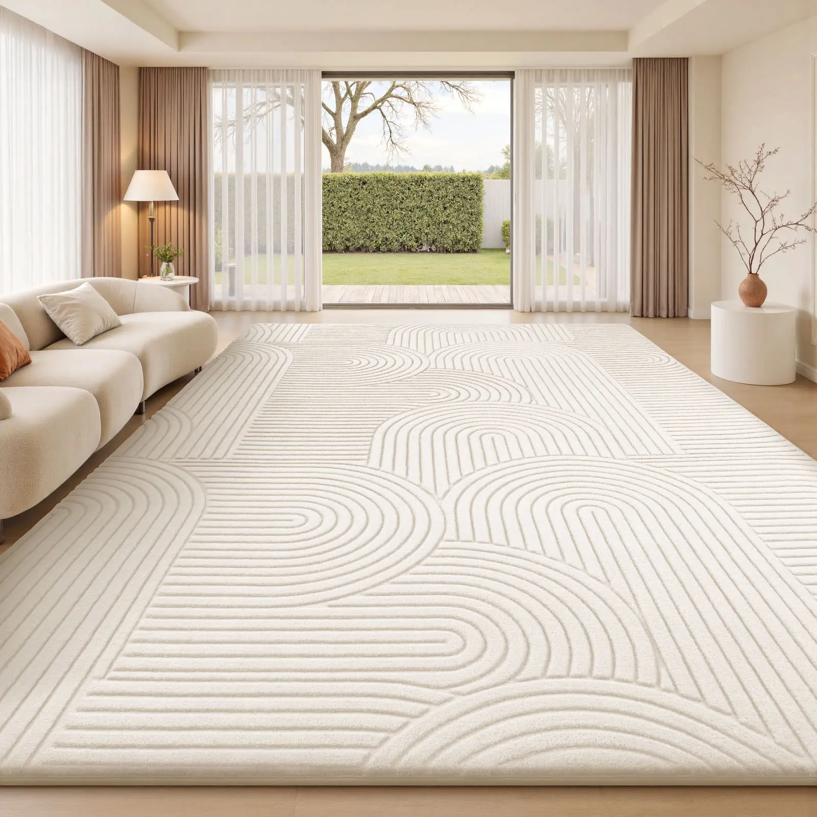 FAMVAL Big Size Soft Area Rug for Living Room Bedroom Nursery Dorm Kids Room Apartment, Curved Line Jacquard Pattern, Machine Washable Non-Slip Premium Carpet summerwins