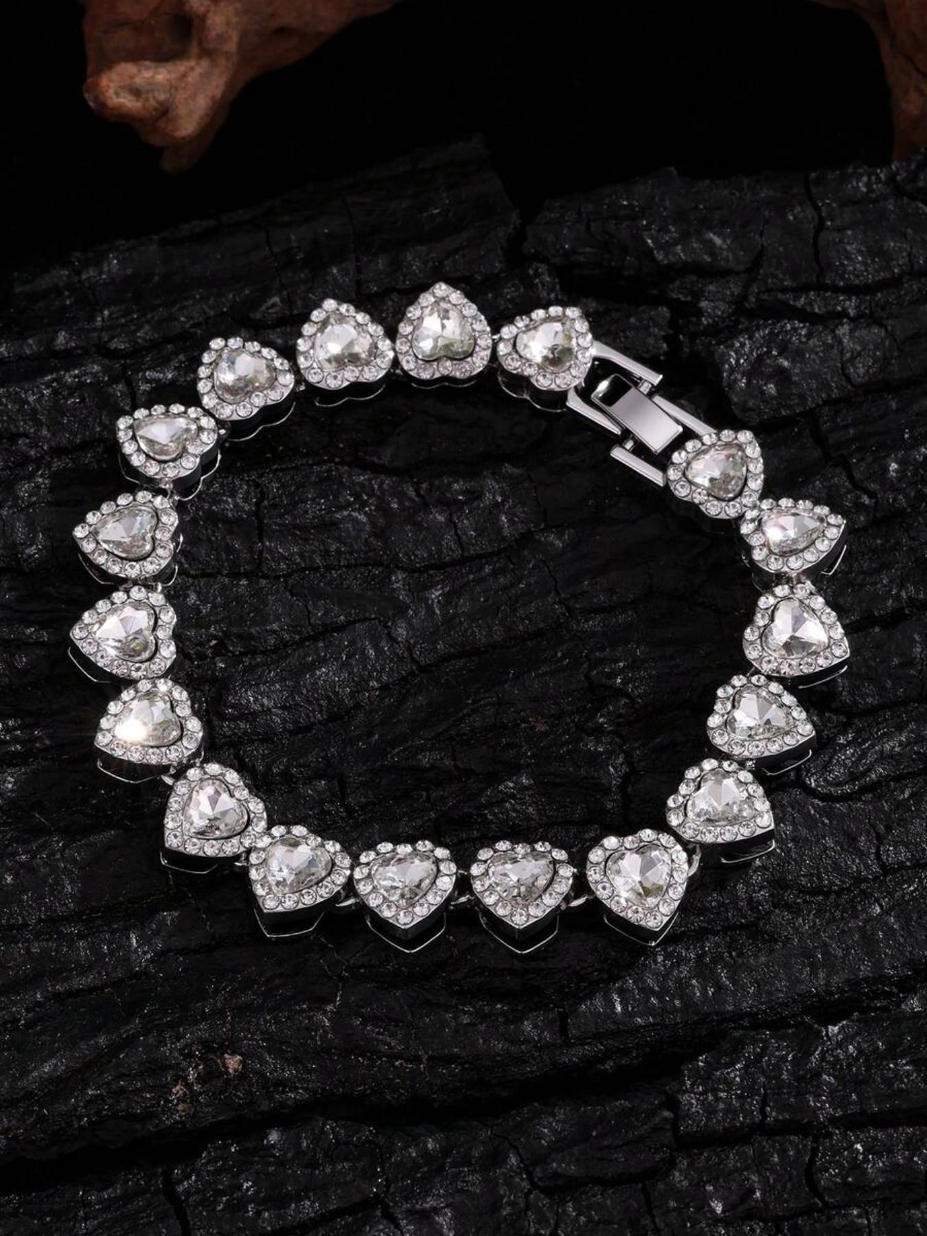 3-Piece Heart Copper Bracelet Set, Embedded Artificial Zircon, Alloy Heart Bracelets, Fashionable Daily Wear, Ideal Gift for Women