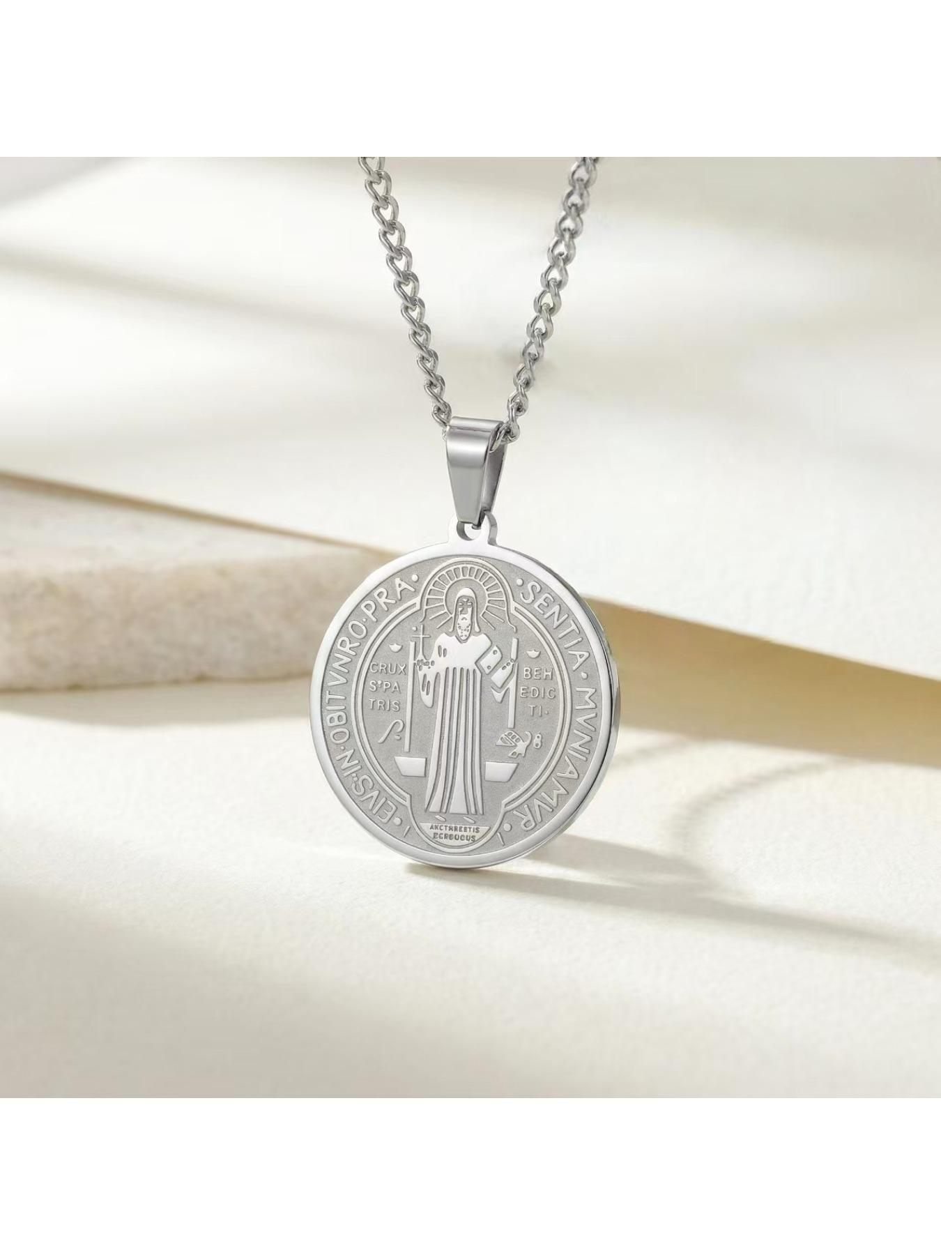 Vintage Engraved Coin Pendant Necklace, Titanium Steel Non-Tarnish Chain, Hip Hop Streetwear Jewelry