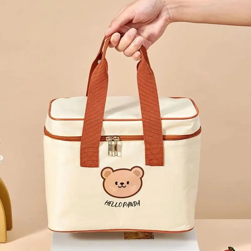 New Portable Insulated Lunch Bag Large Capacity Waterproof Thermal Food Container Bag Cute Bear Cooler Bag for Students Adult