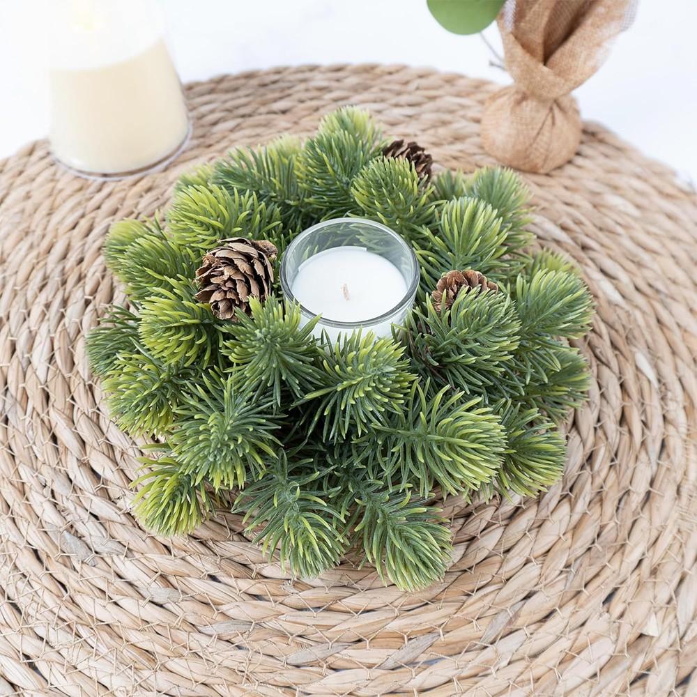 4 Pack Small Christmas Wreath, Mini Wreaths with Pine Needles and Pine Cones, Artificial Ring Wreaths Hanging Decoration Garlands for Home Table Kitchen Window Chair Wall Front Door