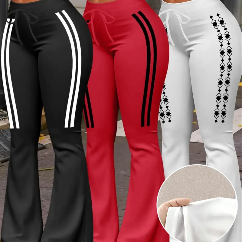Women's Casual Fashion Long Pants, Unique Print, Drawstring Waist, Milk Silk Yoga Pants, All-Season Wide Leg Jogger Pants, Activewear