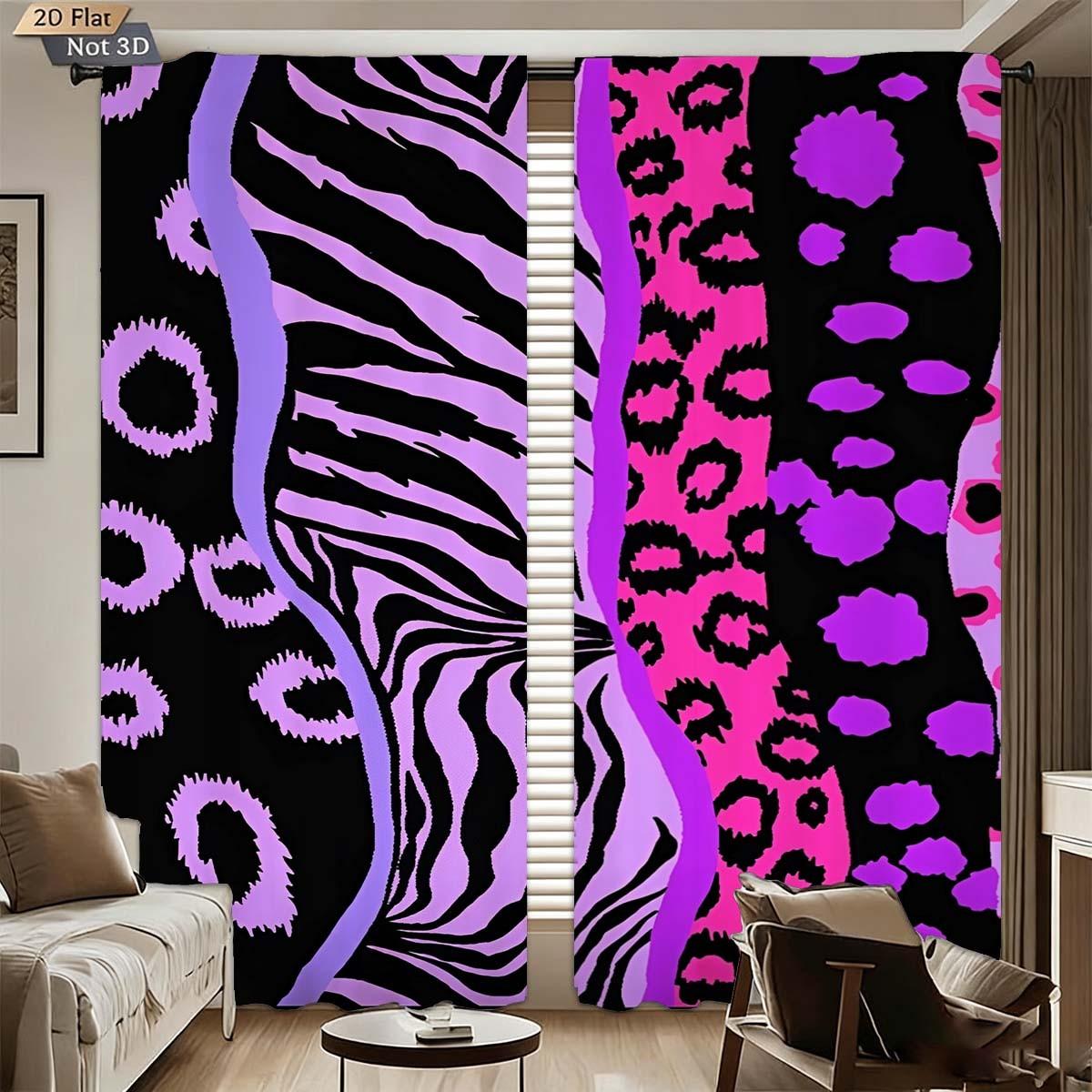 Creative Zebra Leopard Print Curtains Set, Block, Polyester Fiber, Kitchen Bedroom Office Living Room Decor, Home Textile