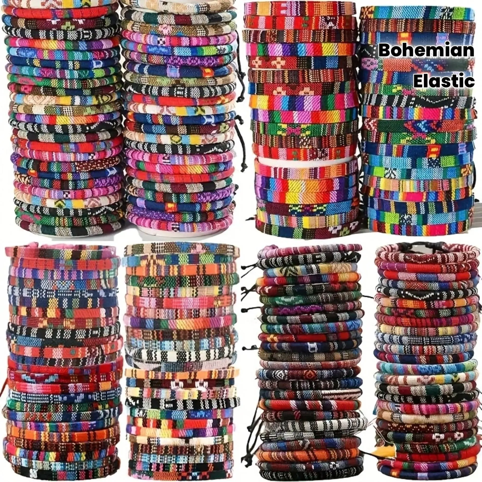 48pcs Bohemian Bracelets for Teenagers, Mixed Color Striped Elastic Bands with a Flexible Fit for Daily Casual Wear & Parties, Christmas