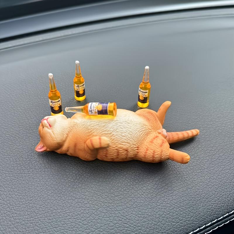 Funny Cute Drunk Sleeping Cat Figurine, Multiple Fun Designs, Desktop Car Plant Decoration, Garden Pond Fish Tank Decor, Includes Adhesive