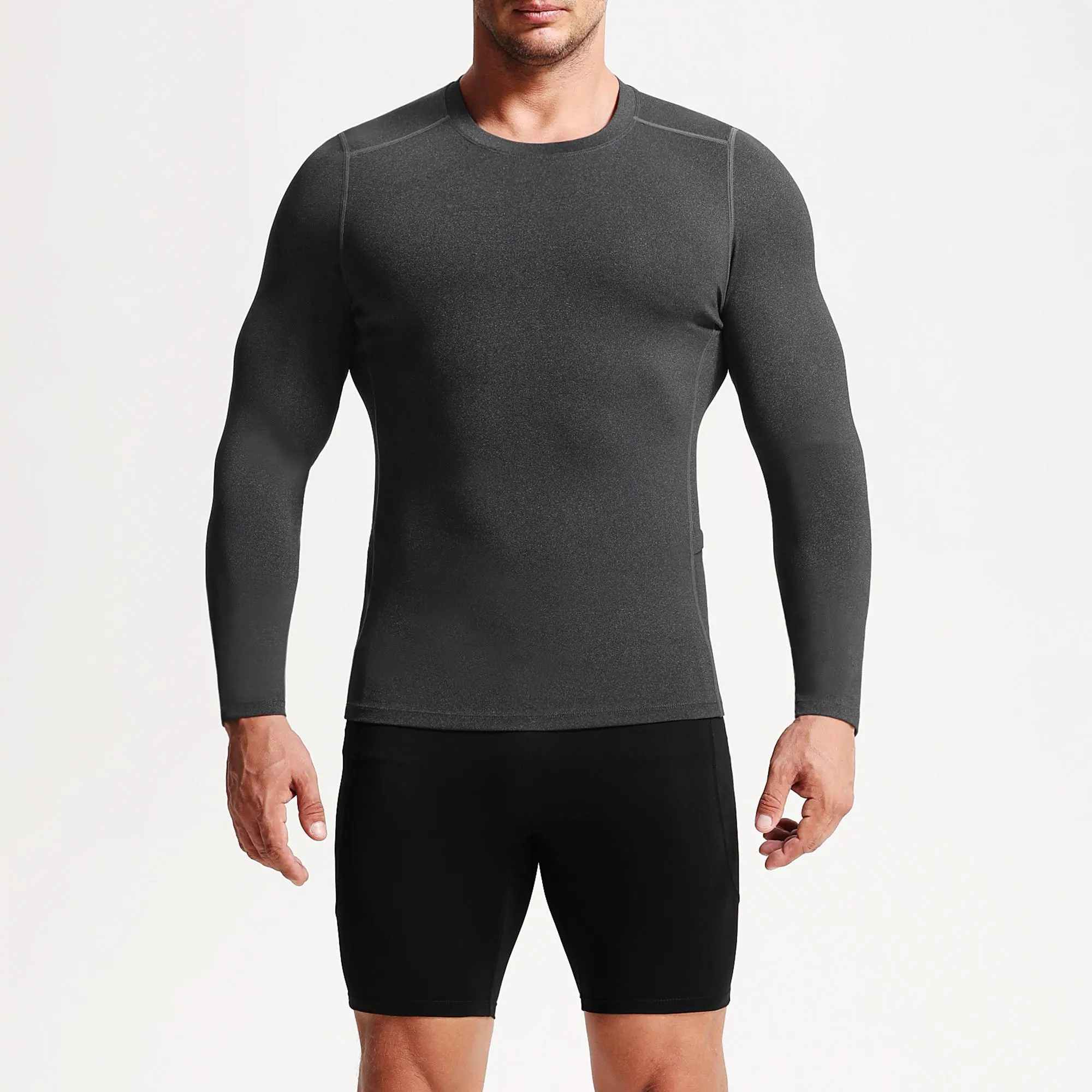 NELEUS Men's 3-Pack Compression Shirts - Fitted Tight Sleeve Long Sleeve Sports Tops with Pockets, Abdominal Coverage, Functional Compression Sports T-Shirt for Gym Workouts, Sporty Sports Tops