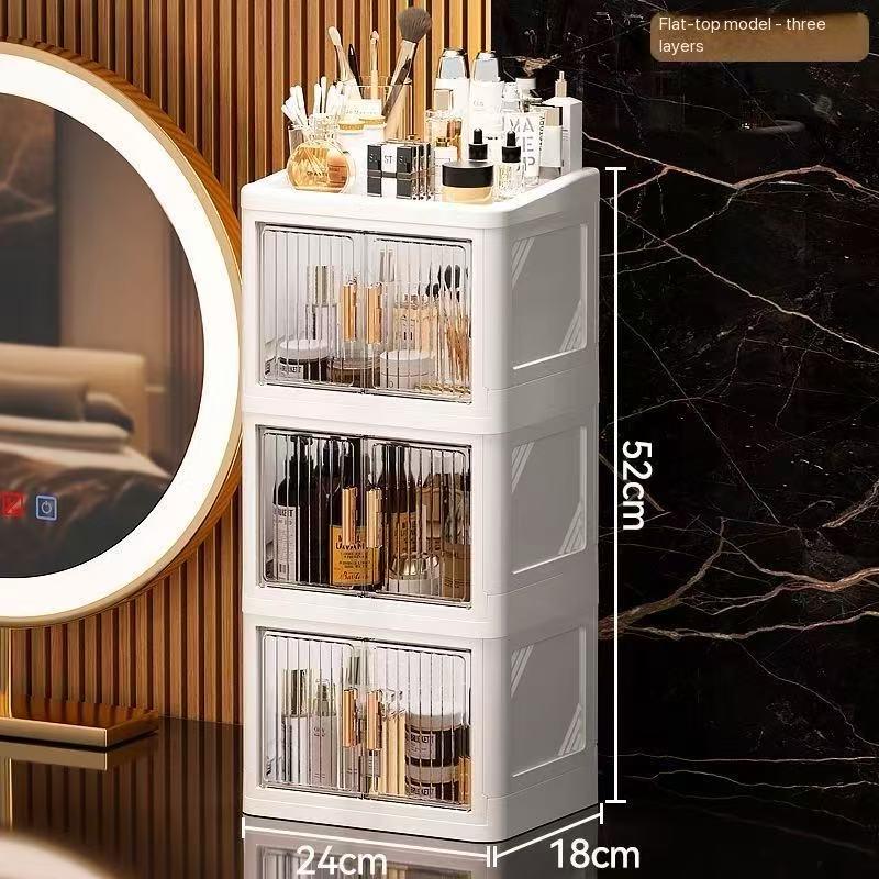 Transparent Foldable Cosmetic Storage Box, Multi-Layer Dual Door Desktop Dustproof Skincare Organizer, Desk Makeup Container, Makeup Tool Organizer, Beauty Organizer, Organizing Tool, Storage Organizer, Dustproof Makeup Organiser