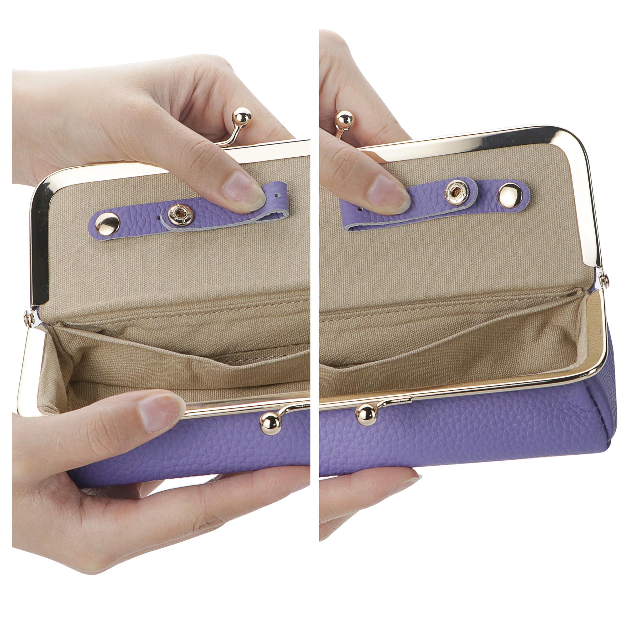 Royal Bagger Genuine Leather RFID Blocking Fashion Glasses Case, Pencil Bag with Kiss Lock, Organizer for Rings, Necklaces & Earrings for Women 4135 Lens Protective Mirrored Lens