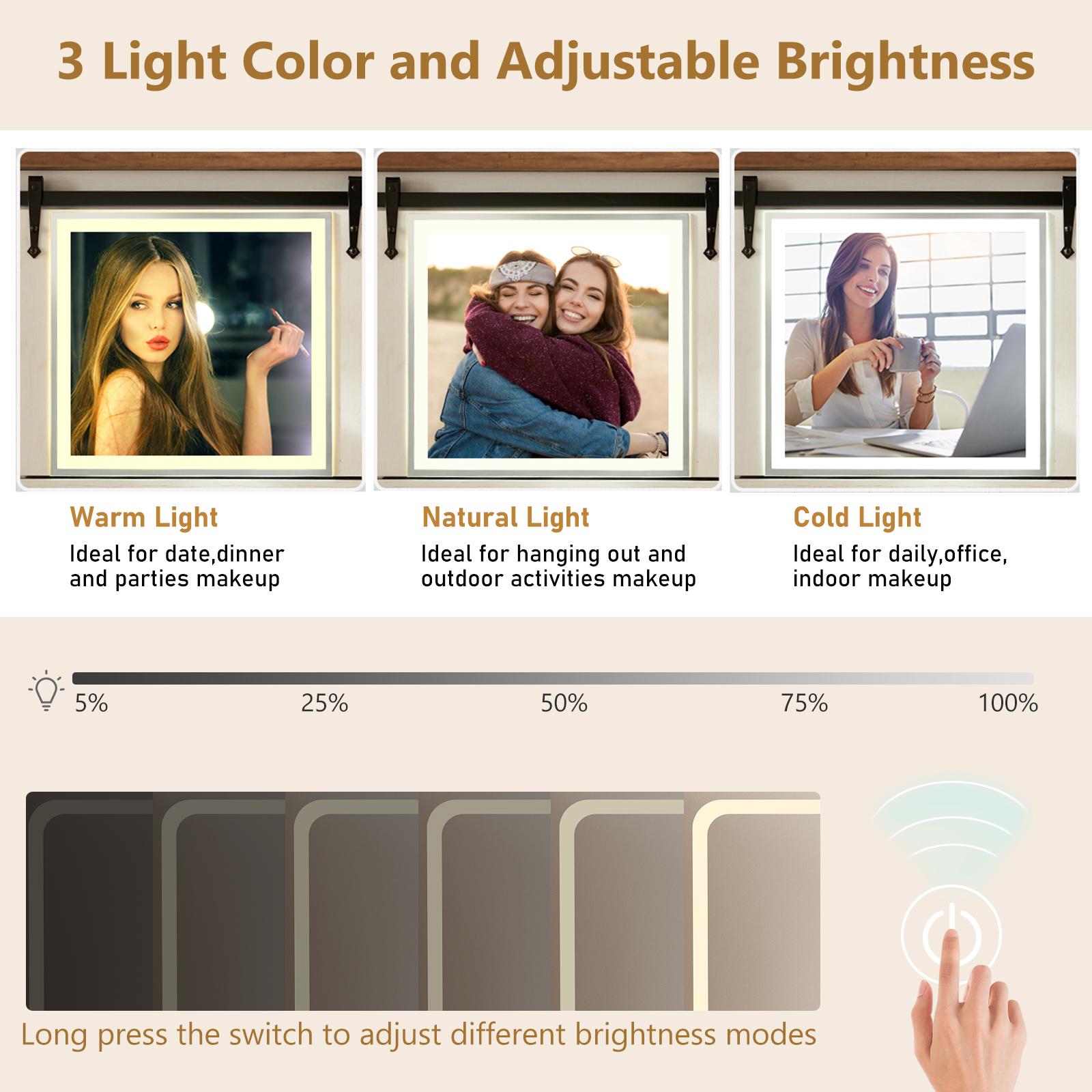 62" Large Vanity Desk w/ Tempered Glass Top,60000-color LED Lights,Power Outlet, Make up Vanity w/ 3 Lights Mode LED Mirror,2 RGB Cabinet LED Vanity Table for Women,Girls (White/Black)