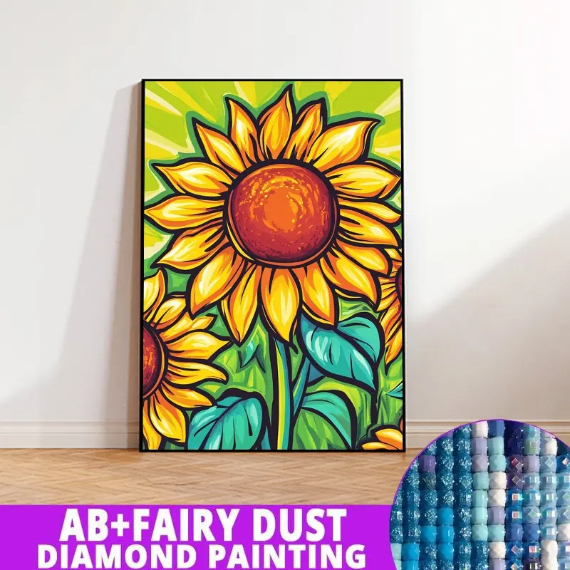 1PC framedless 5D Diamond Painting Kit-Vibrant Sunflower in Artistic Style Vibrant Sunflower in Artistic Style -Ornament Decorations for Home Resin Diamonds, AB Diamonds & Fairy Dust, Perfect for Adult Diamond Lovers,Holiday Gift