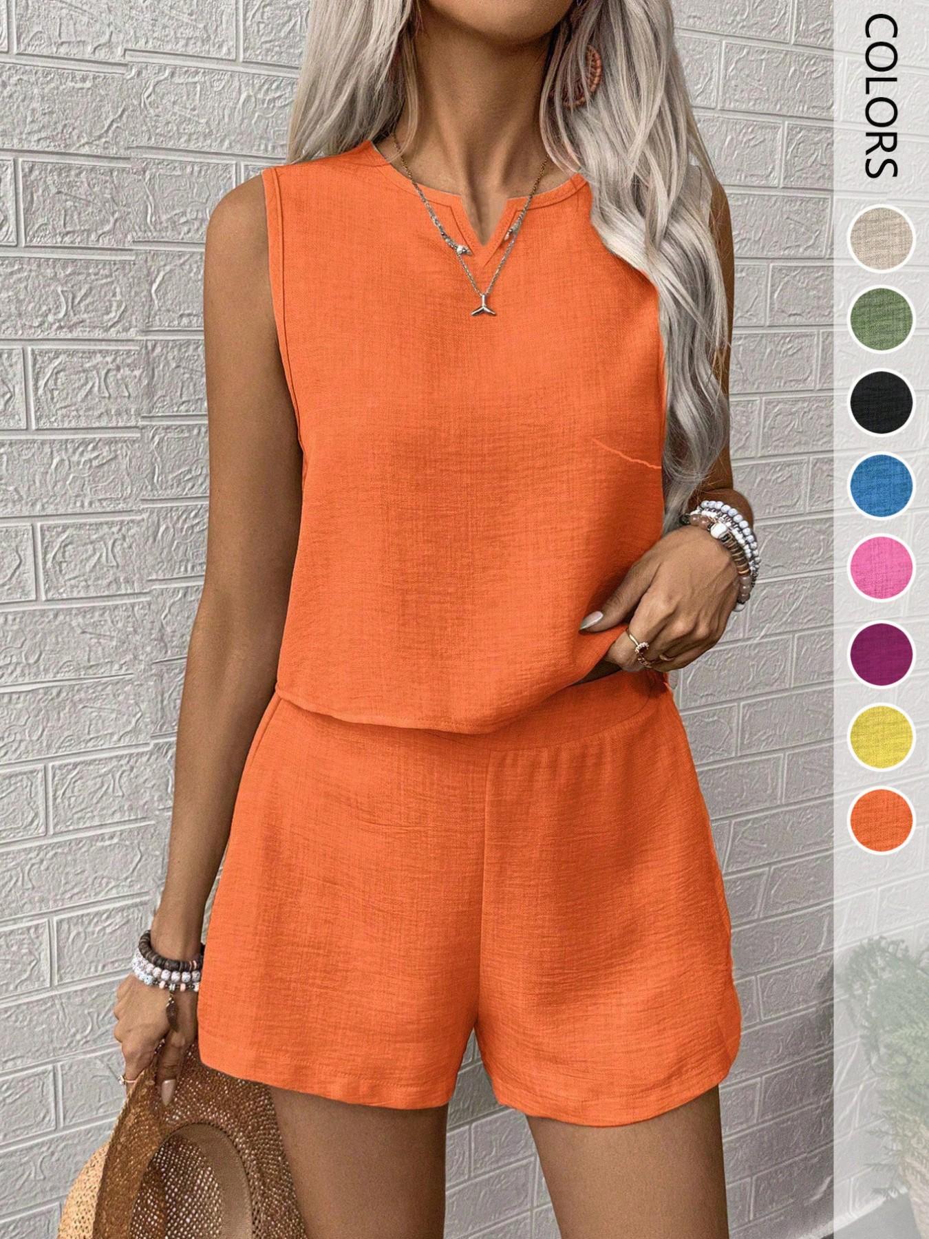 Women's 2-Piece Set, Casual V-Neck Sleeveless Top and Wide Leg Pants, Summer Loose Fit, Home Wear, Office, Vacation, All Seasons, Womenswear