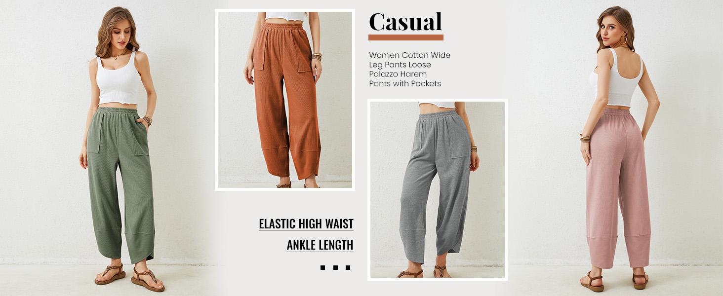 SCUSTY Womens Baggy Wide Leg Pants Casual Loose Elastic Waisted Palazzo Harem Pants with Pockets SCUSTY Womens Baggy Wide Leg Pants Casual Loose Elastic Waisted Palazzo Harem Pants with Pockets