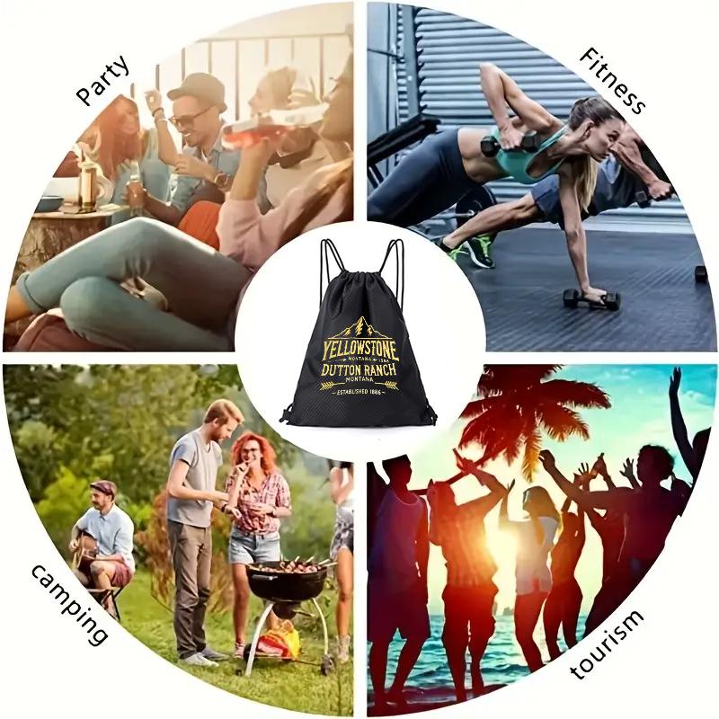 Yellowstone Mountain Dutton Ranch Drawstring Backpack Outdoor Adventure Hiking Bag Lightweight Sports Gym Sack Suitable for Nature Lovers Travelers Gift Idea for Christmas Thanksgiving Fathers Day and Birthday Presents Workout Sport Bags