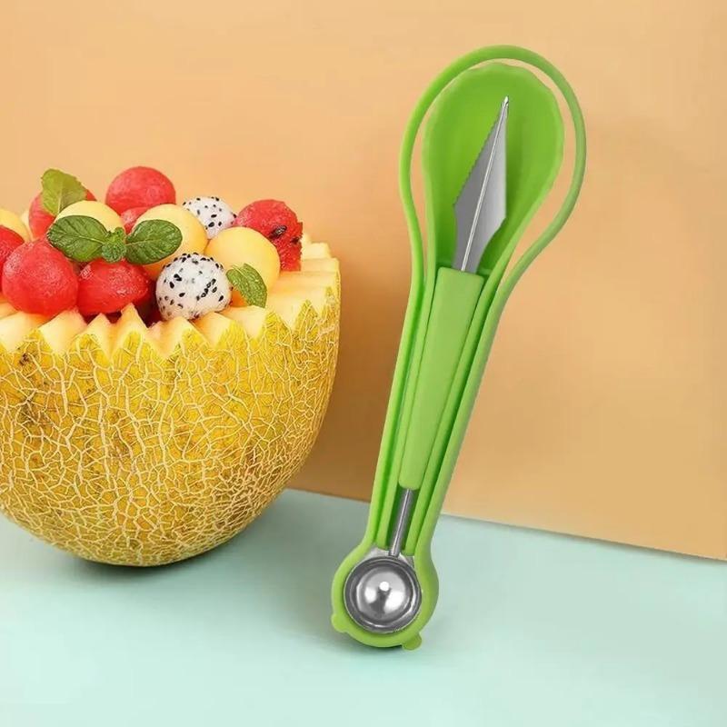 4pcs 3-In-1 Fruit Ball Digger, Melon and Fruit Corer, Seed Remover, Peeler, Stainless Steel Multi-Function Melon Cutter, Carving Knife