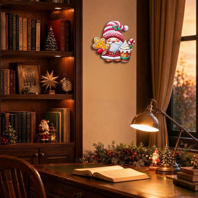 New Iron Art Santa Claus Ice Cream Wall Decor, Gingerbread Man Candy Dwarf Metal Hanging, Holiday Entry Party Atmosphere Ornament, Christmas Decoration