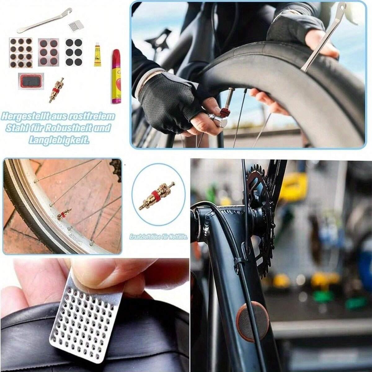 56 Piece Bicycle Tire Repair Kit, Cycling Bike, Self-Adhesive Puncture Repair Set, Multi-Functional Bike Tool with Sulfur Patch, Suitable for Road Bikes