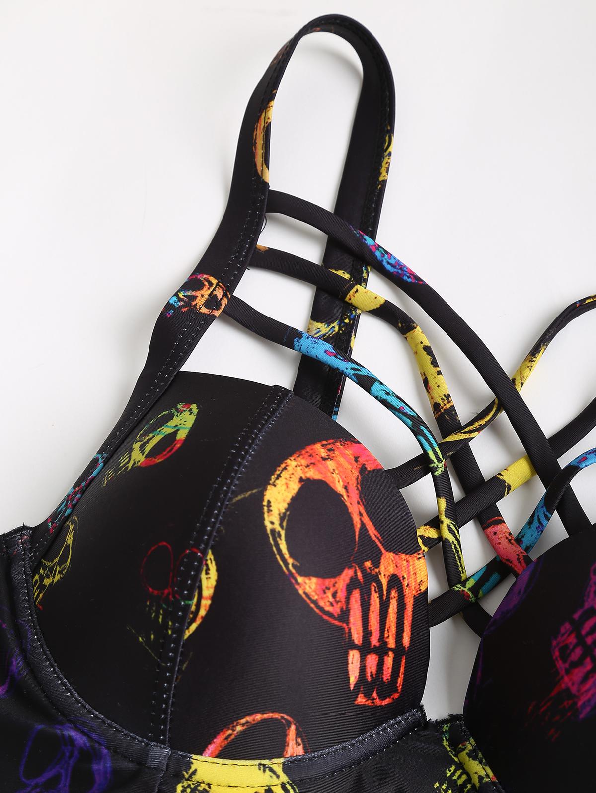 2025 Womens Gothic Bikini Sets Swimsuit Bat Crescent Star Print Bathing Suit Cinched Mesh Lace Up Cut Out Swimwear Two Piece Set Beach Bikinis