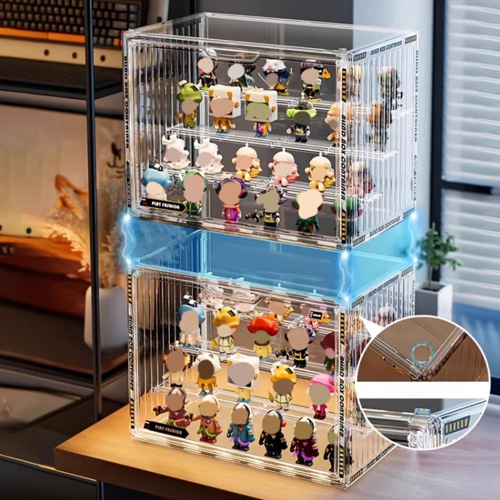 4-Tier Clear Acrylic Display Case for Action Figures, Dustproof Collectibles Storage Organizer Box with Adjustable Dividers