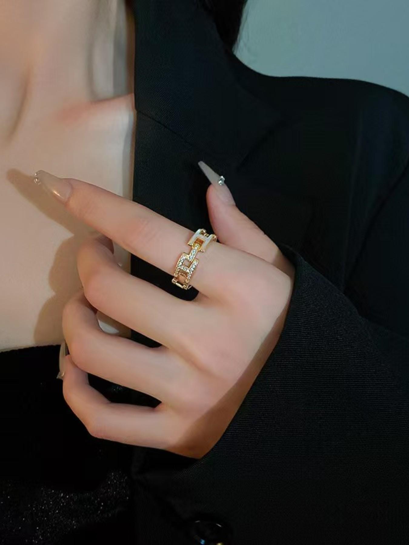 Fashionable Rhinestone Ring Set, Daily Wear Stackable Design, Perfect Gift for Students, Elegant Girls' Accessory