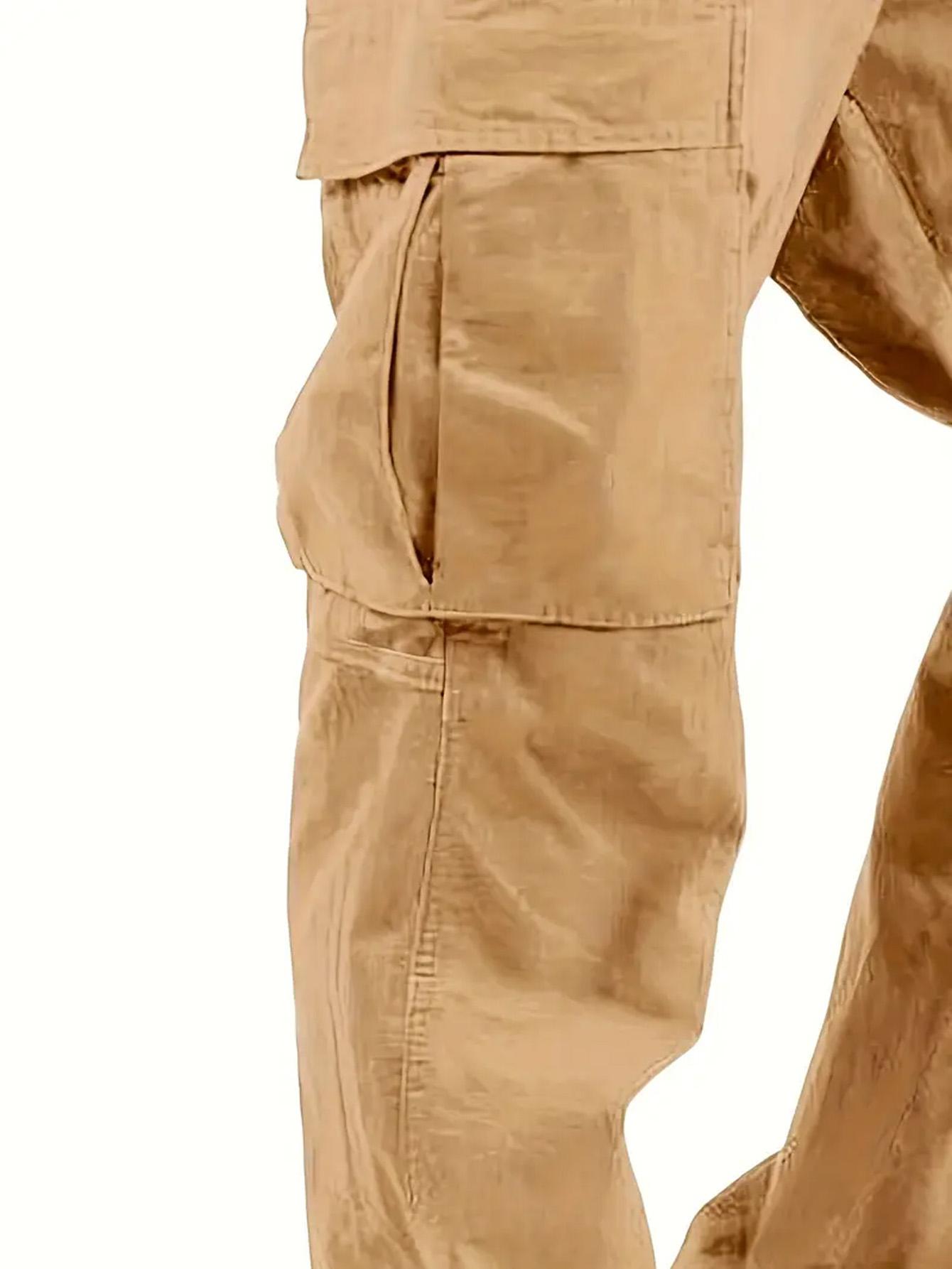 4-piece set of men's durable work pants with multiple pockets for outdoor sports, featuring drawstring design, suitable for spring and autumn, machine washable, holiday gift.